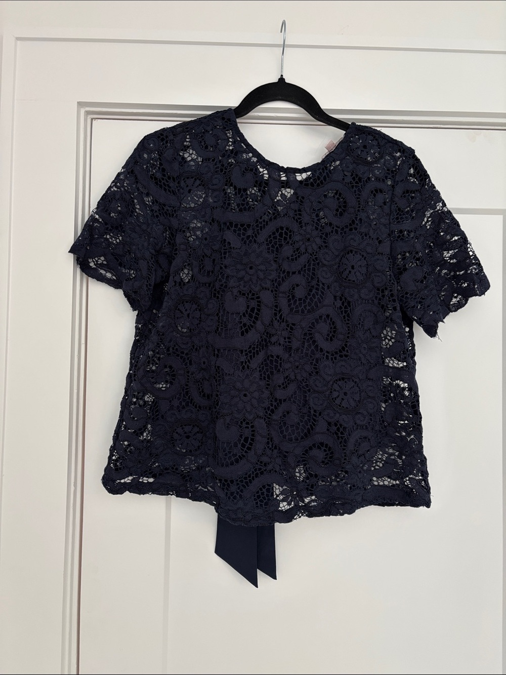 Nanette Lepore Navy Crochet Lace Short Sleeve Top